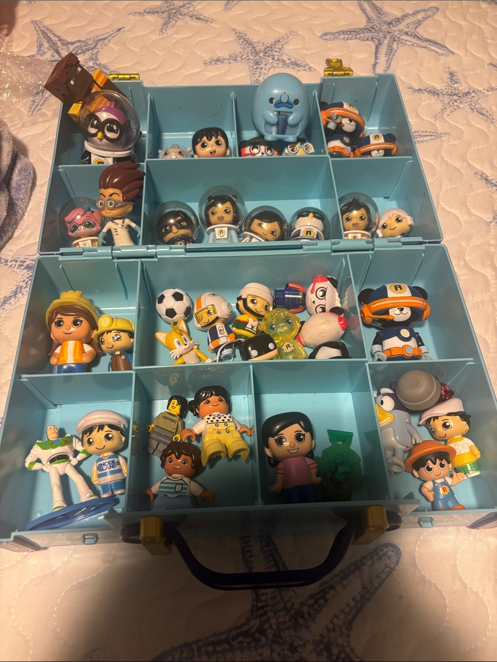 Ryan’s World Blue Compartmentalized Toy Carry Case with Mini figures